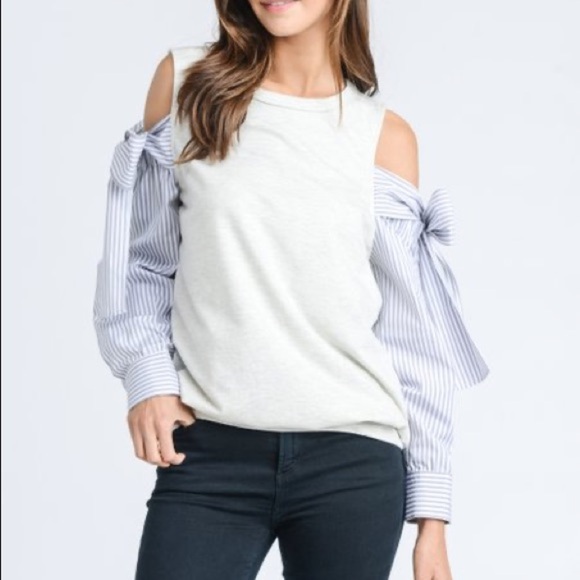 *GRAY* ASOS Cloud Stripe Cold-Shoulder Top, Size 4 - Picture 13 of 16